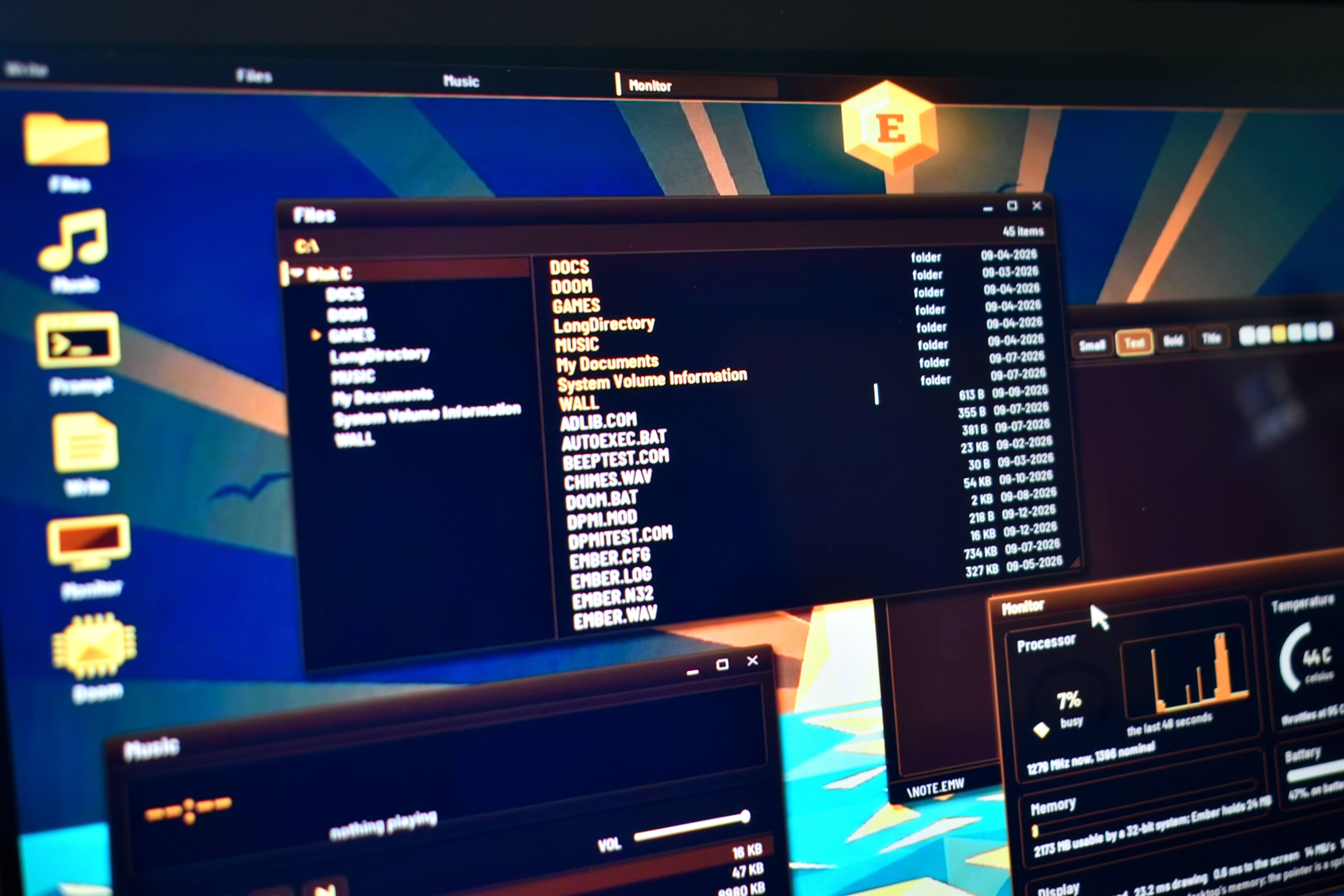 ember operating system showing doom folder
