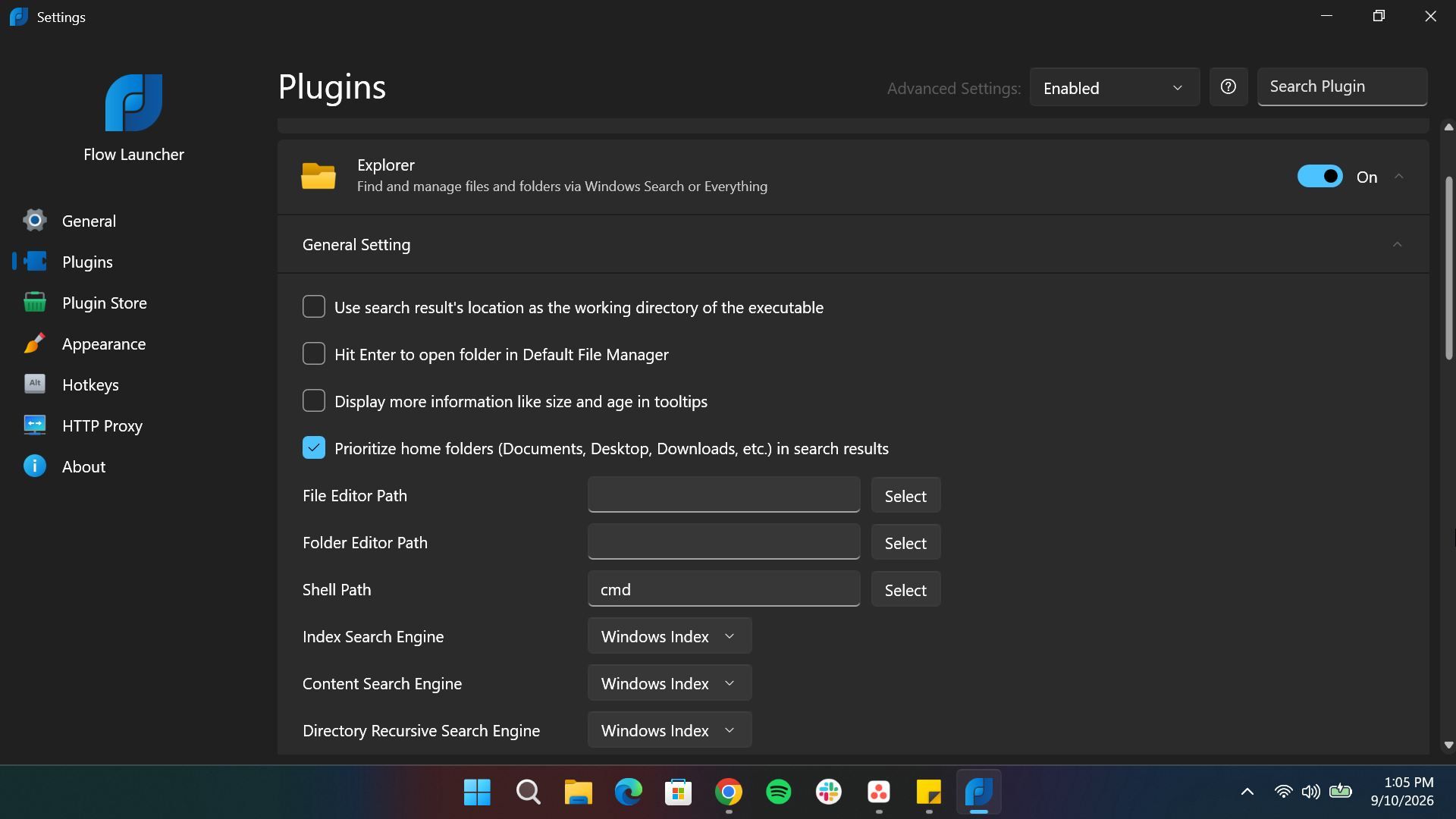 General setting under the Explorer plugin