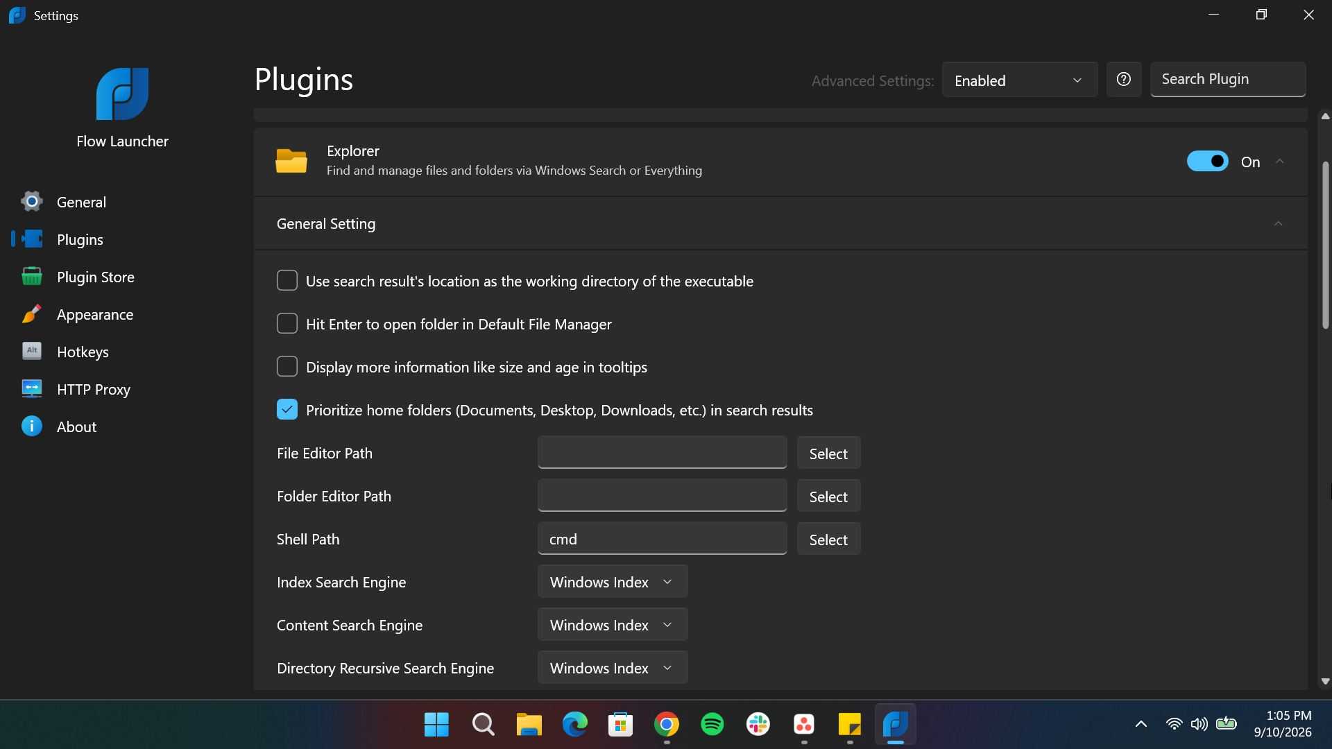 General setting under the Explorer plugin