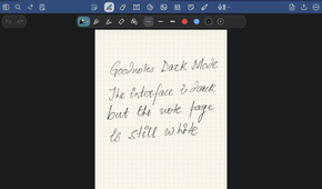Goodnotes dark mode with the interface dark but the note page still white.