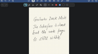 Goodnotes dark mode with the interface dark but the note page still white.