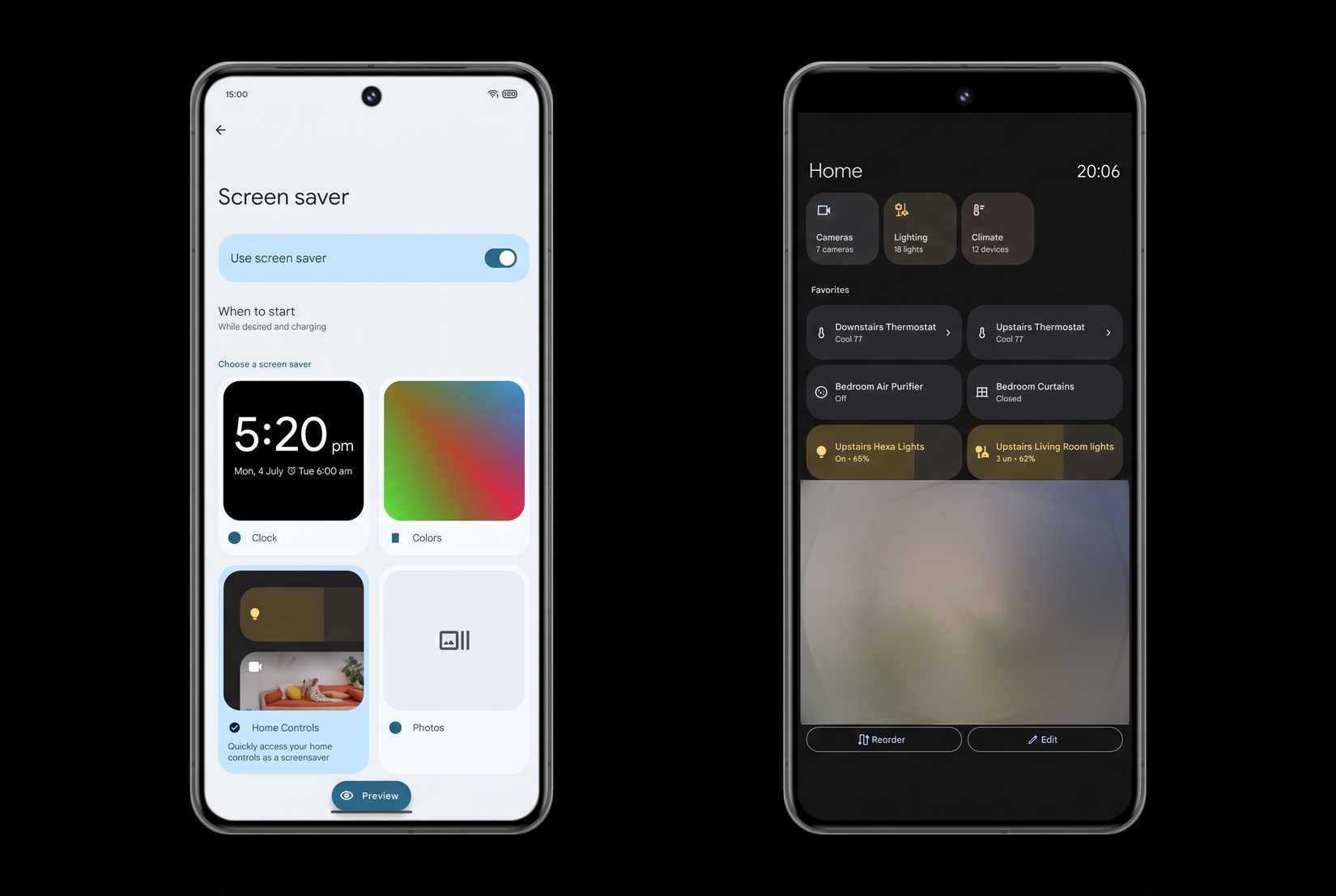 home controls on pixel screen saver