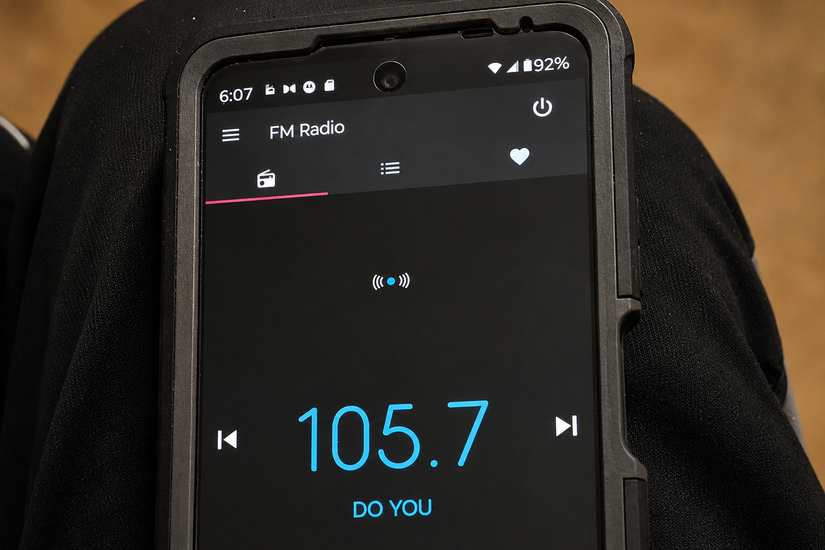 Motorola Moto G displaying FM radio app.
