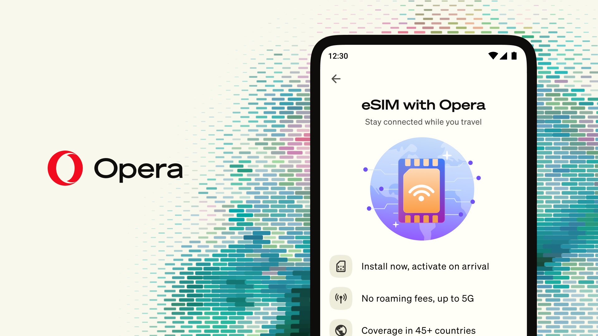 Браузер Opera для Android получил функцию eSIM с бесплатным пакетом данных Интерфейс мобильного браузера Opera с настройками eSIM