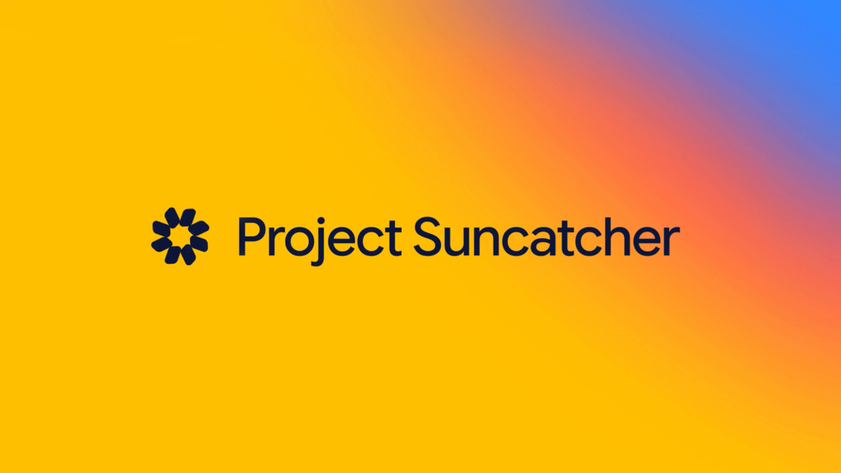 The official logo and title card for Google's 'Project Suncatcher' against a vibrant yellow and orange gradient background