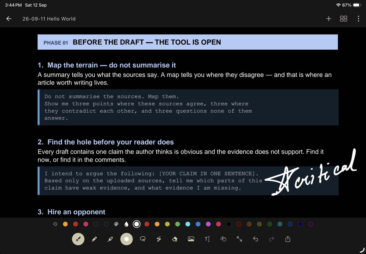 An imported PDF page inverted to dark mode in Saber.