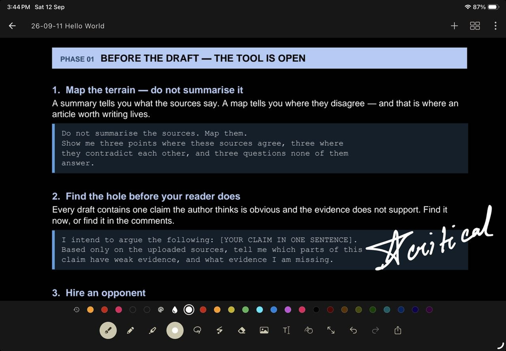 An imported PDF page inverted to dark mode in Saber.