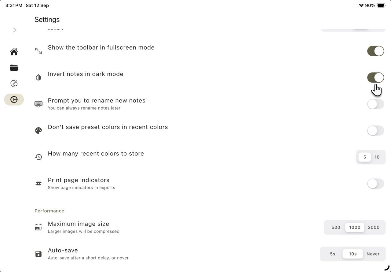 Saber dark mode setting.