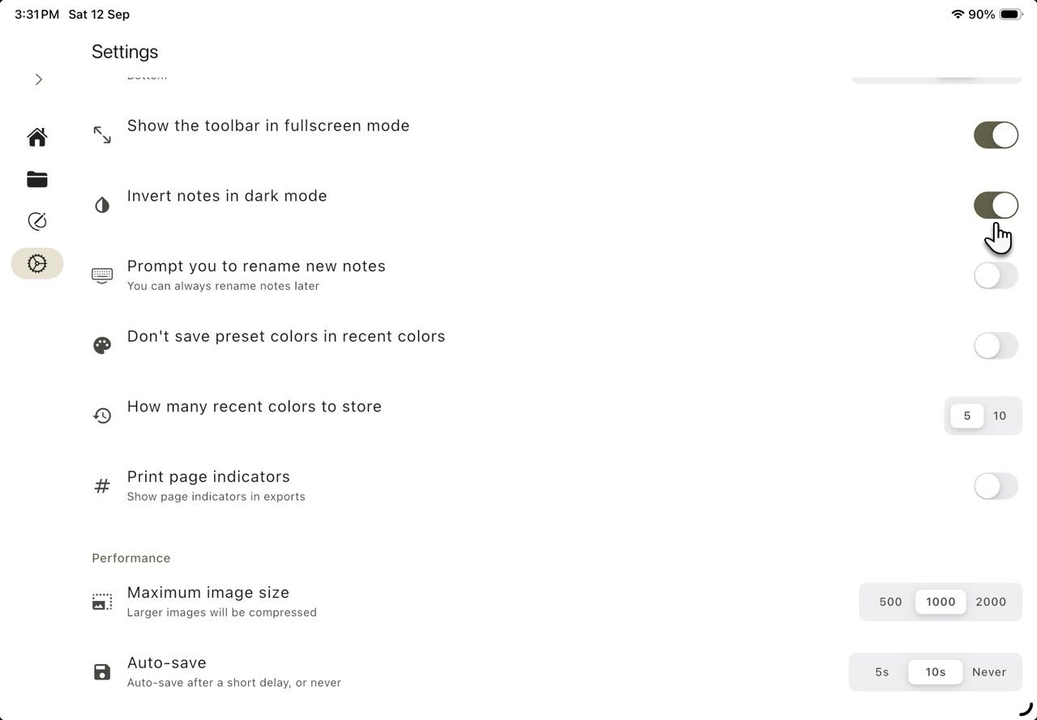 Saber dark mode setting.