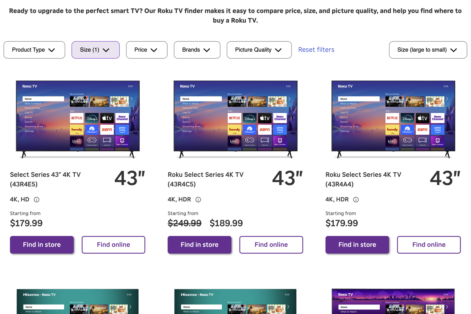 roku tv selection