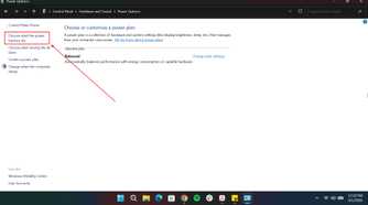 Selecting Choose what the power buttons do in Windows Control Panel
