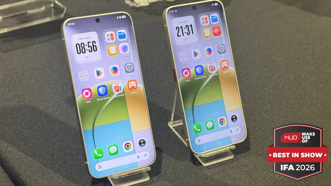 Two Android phones on stands showing pastel home screens with clock widgets
