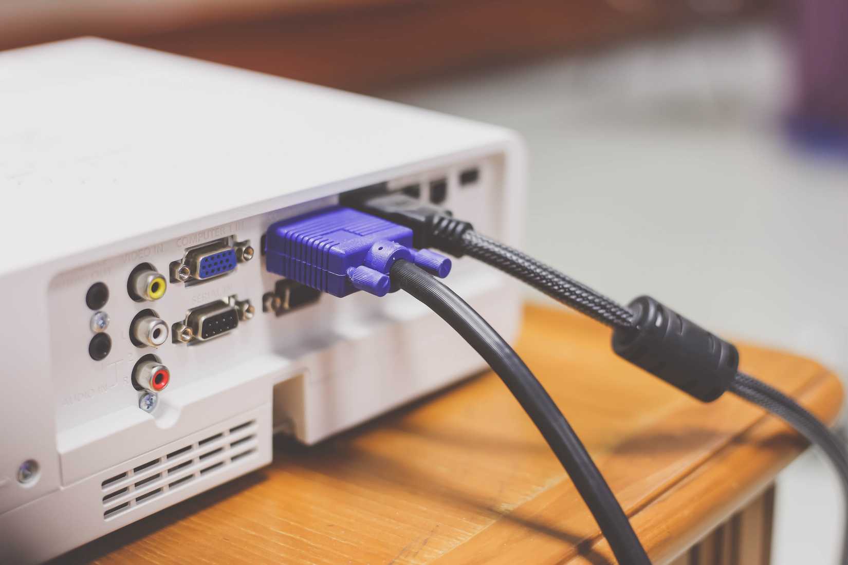VGA cable connected to a projector 
