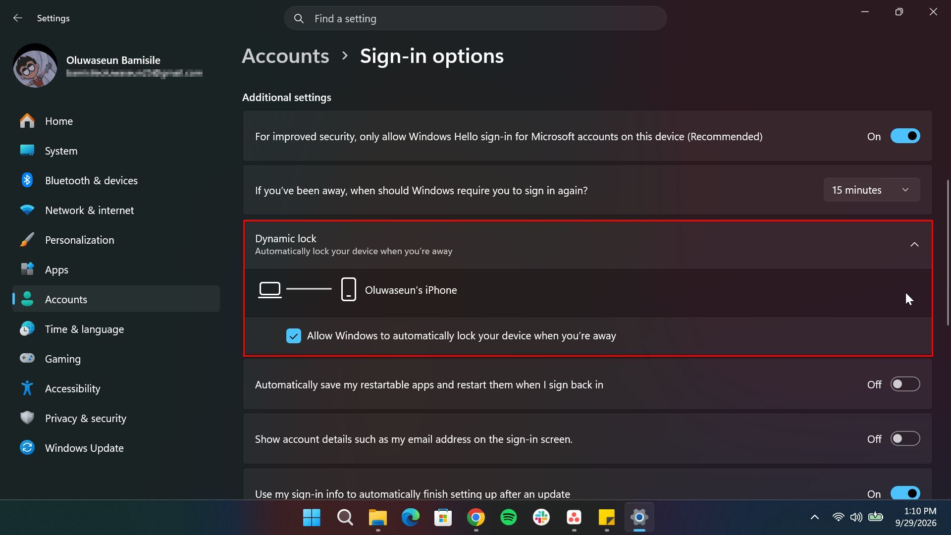 функция Dynamic Lock — иллюстрация 7 к материалу