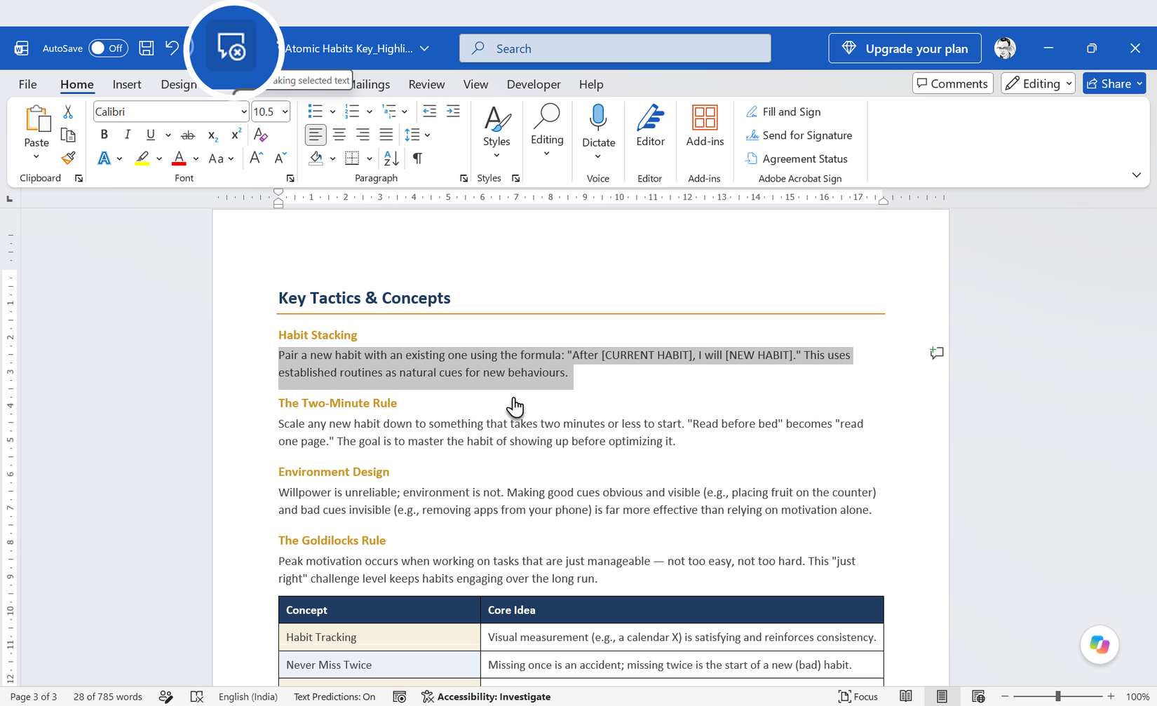 Speak button added to Word's Quick Access Toolbar, reading highlighted text aloud.