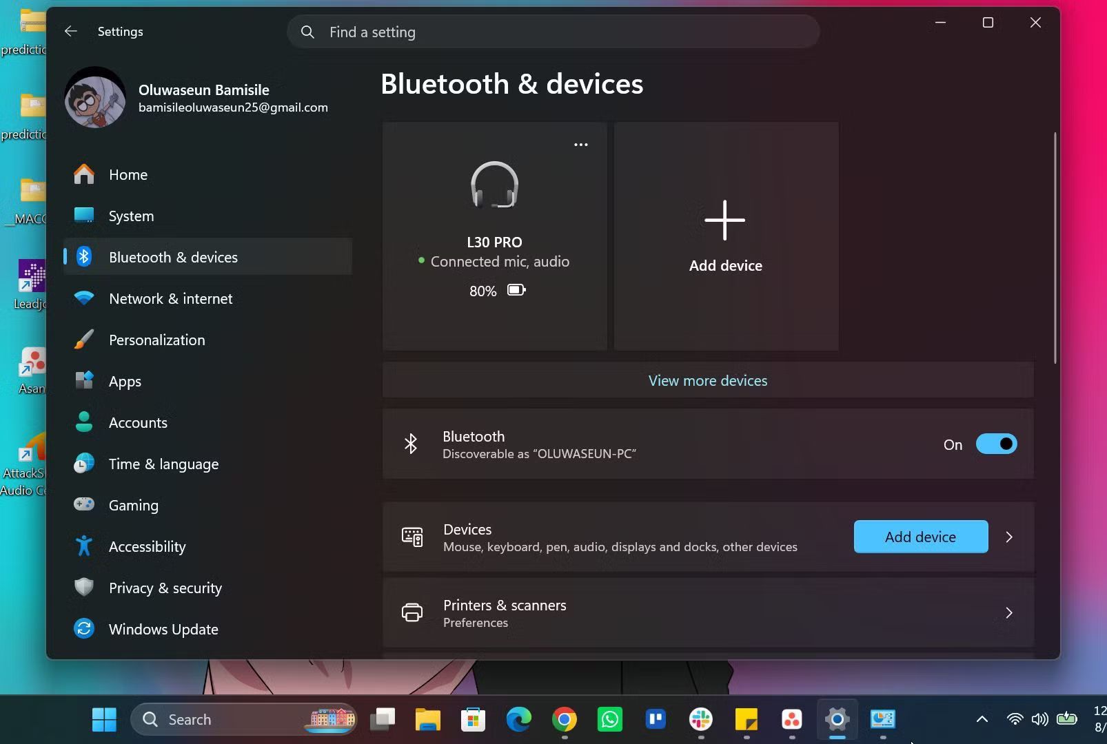 Bluetooth & devices section in Windows 11 Settings