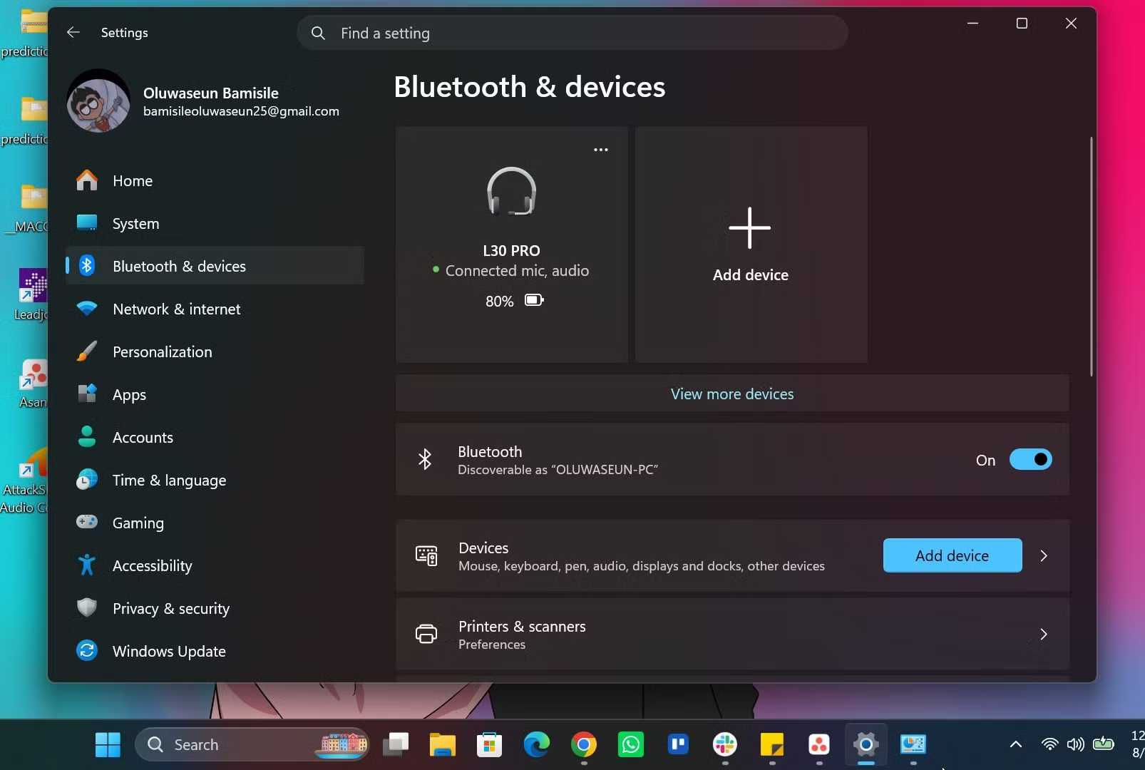 Bluetooth & devices section in Windows 11 Settings