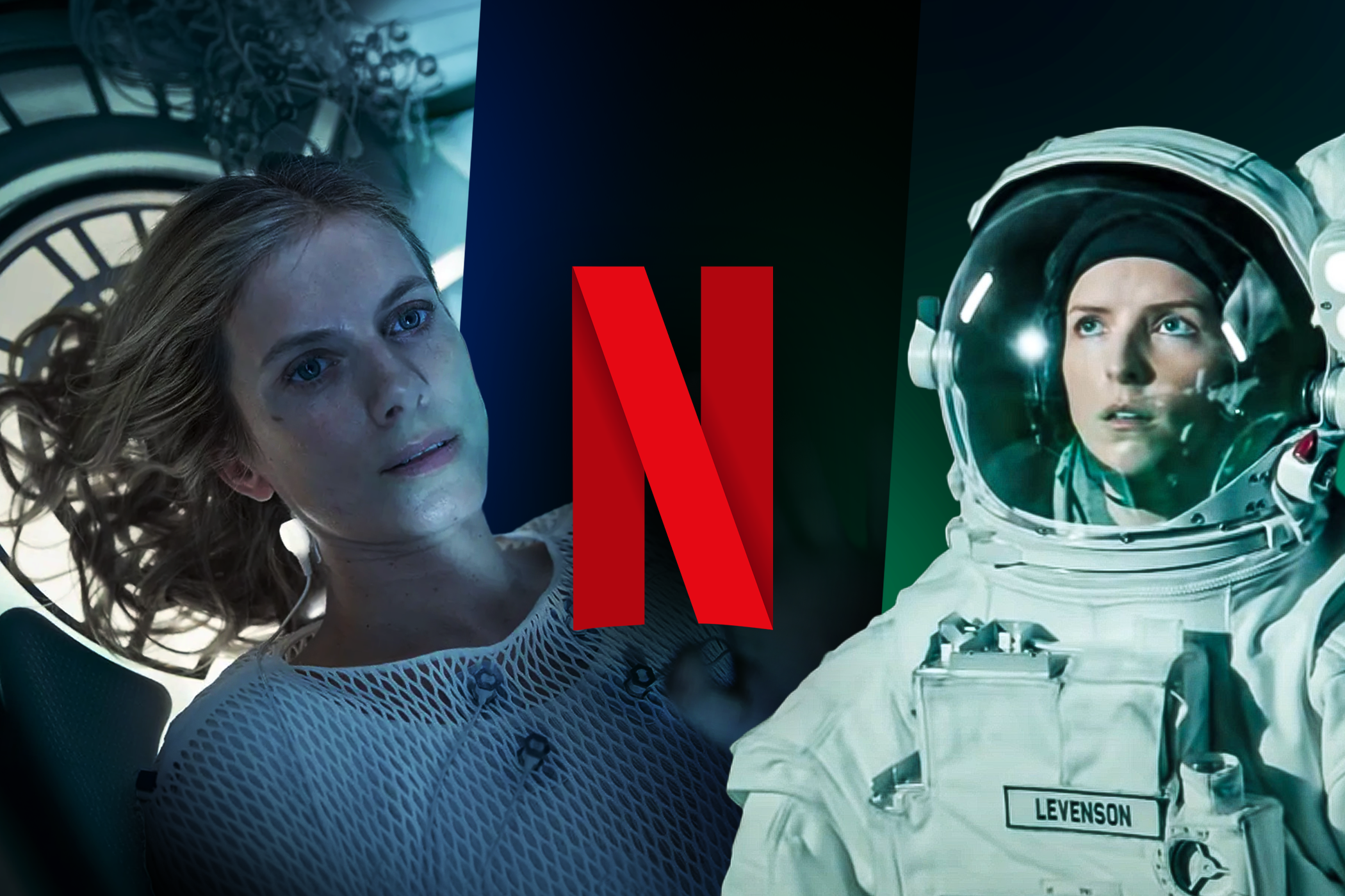 Characters from Oxygen and Stowaway, with the Netflix logo.