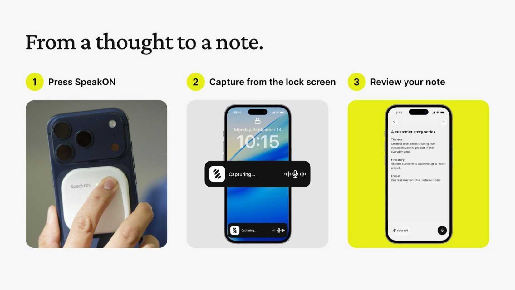 SpeakON device walkthrough with three screens shown