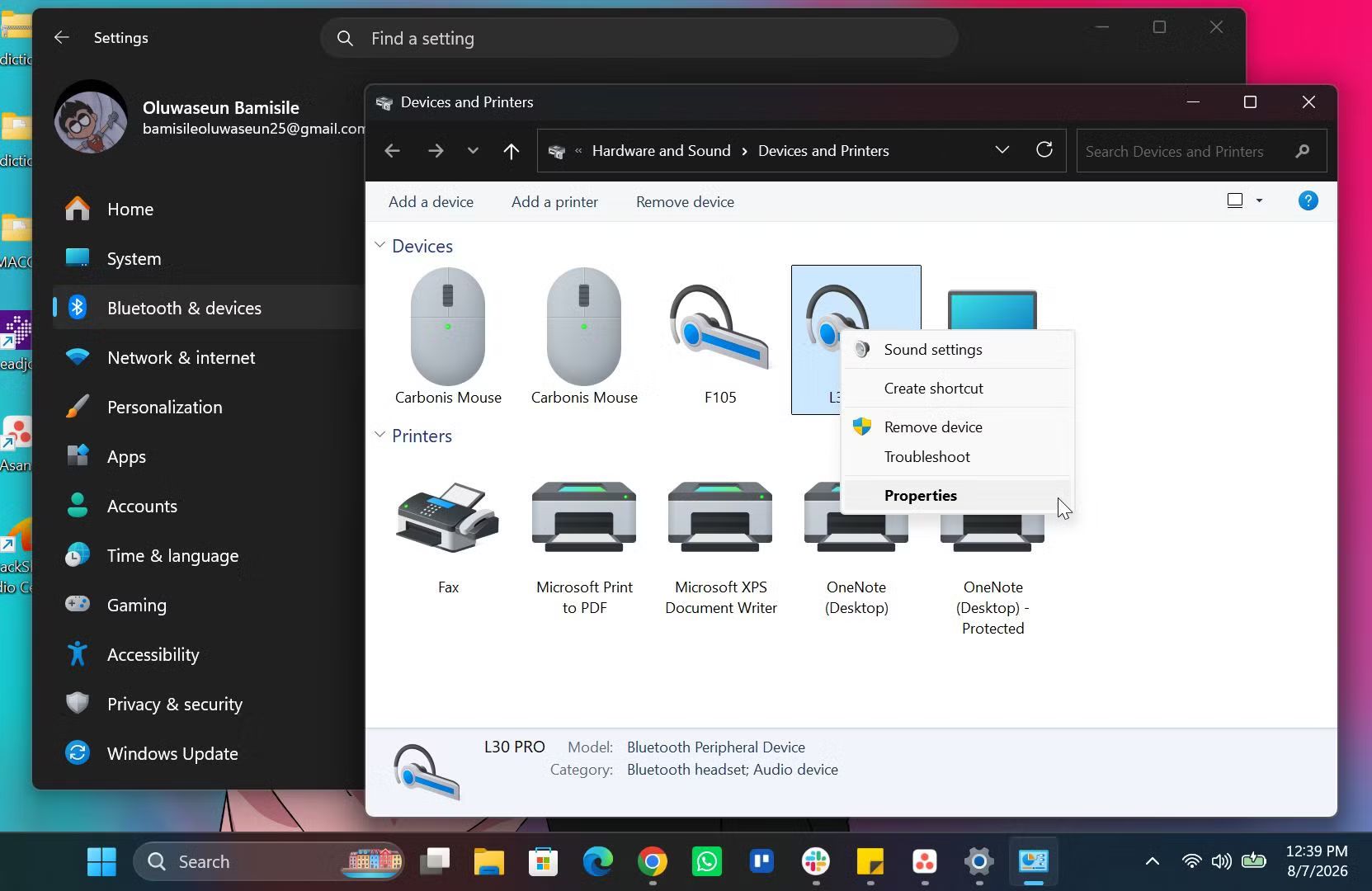 Devices and Printers page in control panel