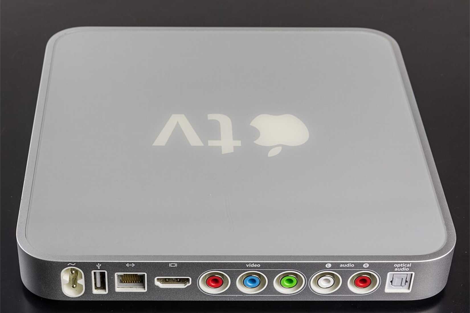 A first-generation Apple TV box. 