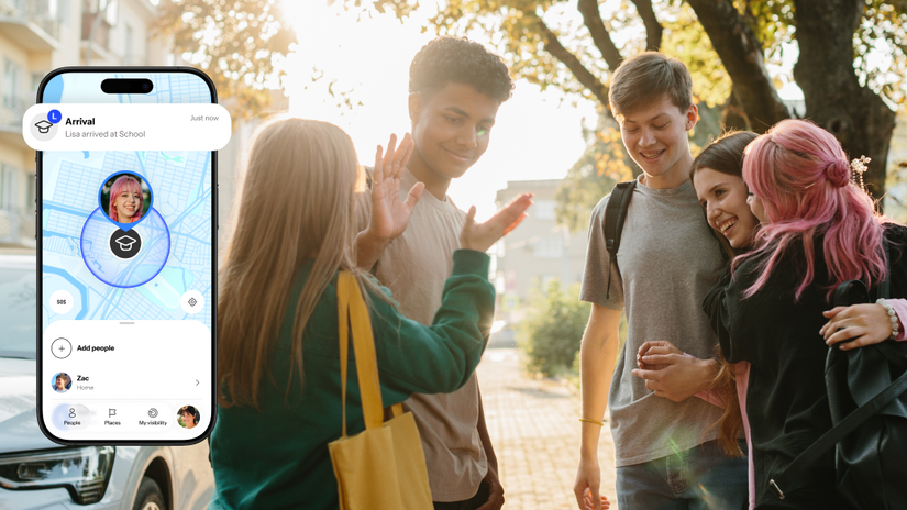 HeyPolo app showing safe arrival with kids meeting up beside car.