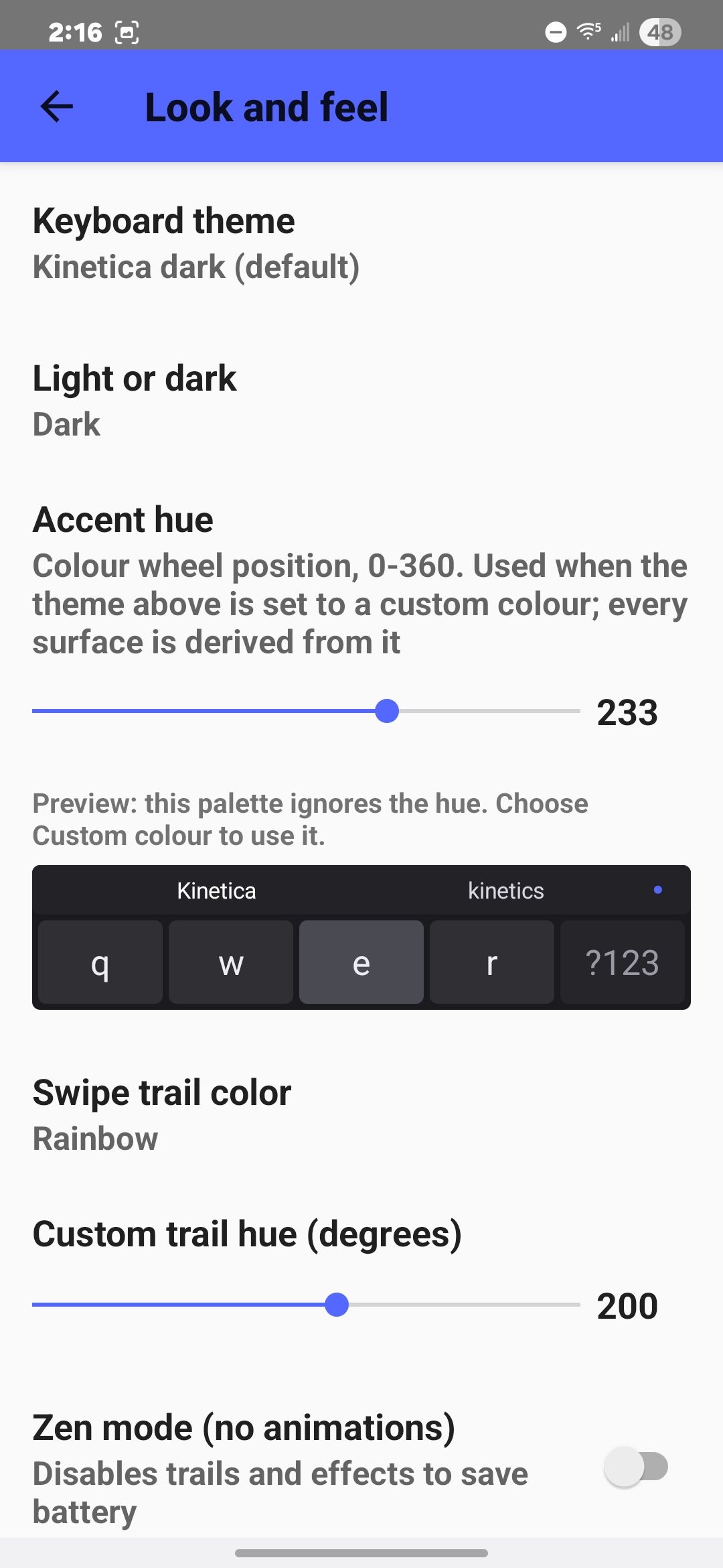 kinetica keyboard look and feel