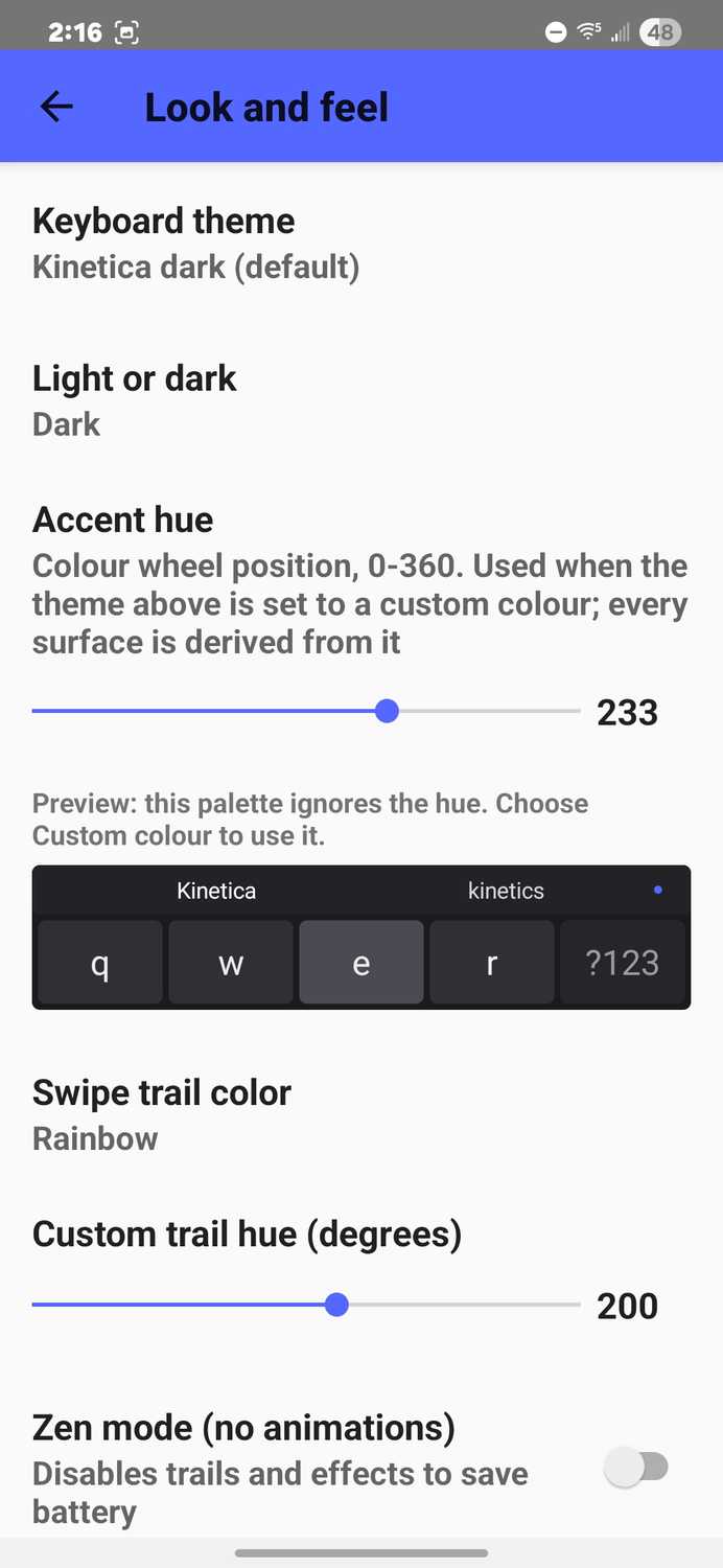 kinetica keyboard look and feel
