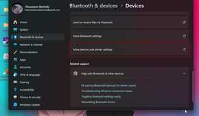 Selecting More devices and printer settings in Windows 11 settings