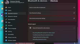 Selecting More devices and printer settings in Windows 11 settings