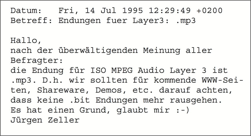 This e-mail sealed the name mp3 in 1995