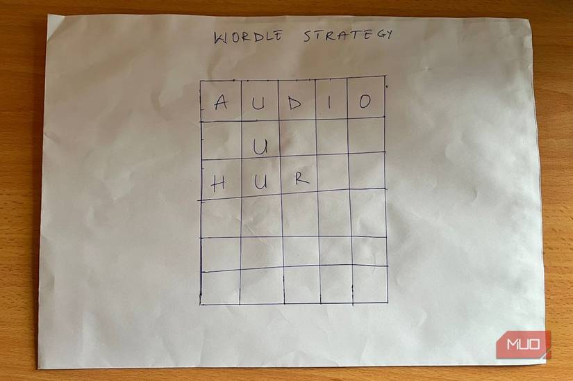 Practicing Wordle on a piece of paper