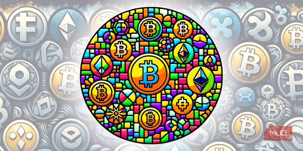 mosaic of crypto logos with crypto logo background