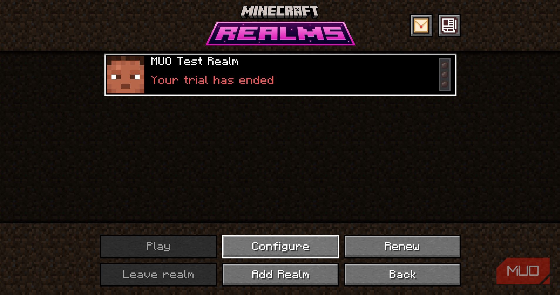 Configure button Minecraft Realms Java Edition