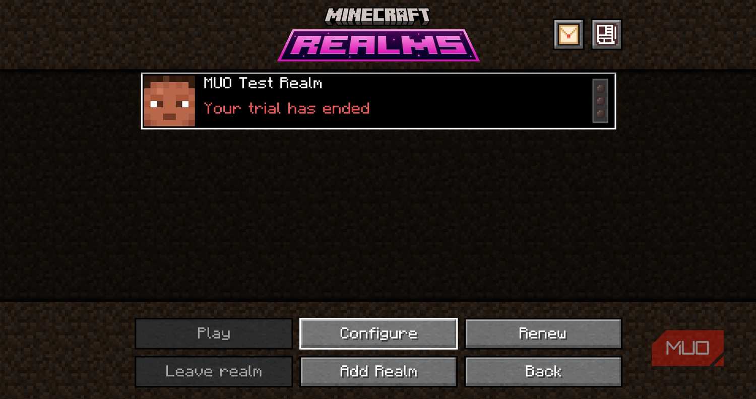 Configure button Minecraft Realms Java Edition