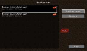 Minecraft Realms Java Edition Backups section