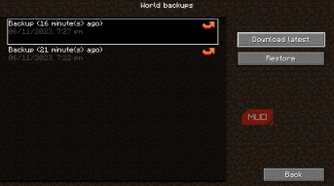 Minecraft Realms Java Edition Backups section
