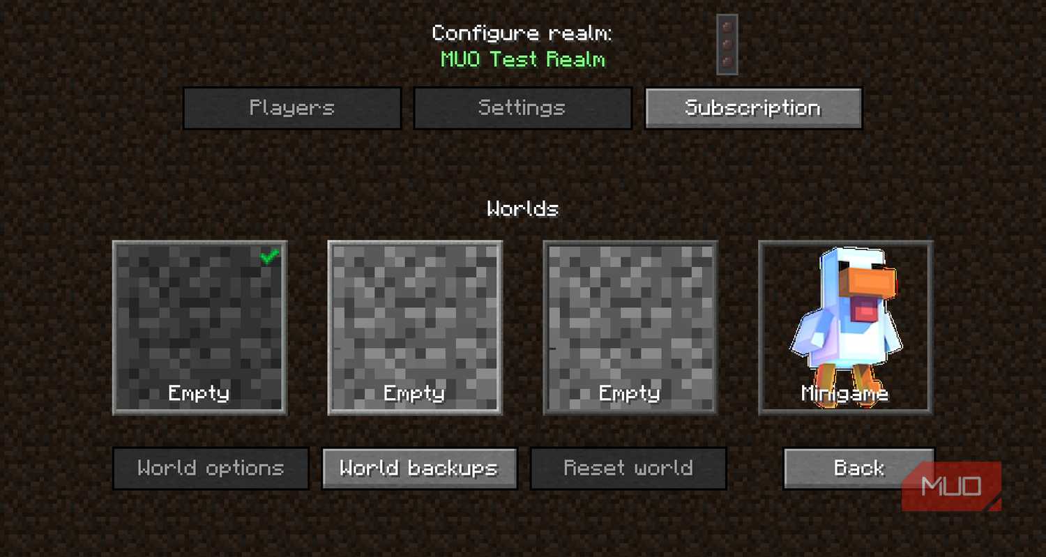 Minecraft Realms Java Edition World backups button