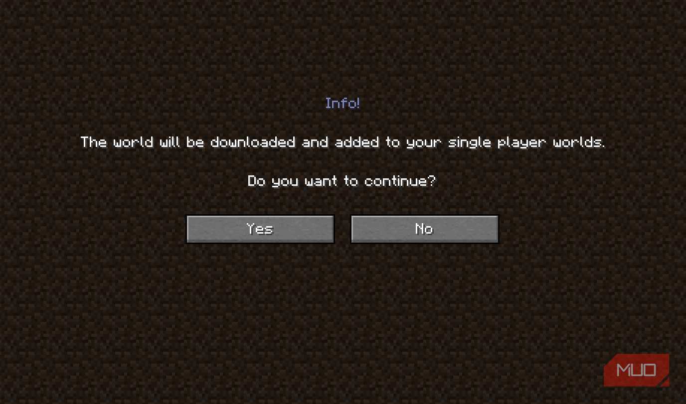 Prompt before downloading Minecraft Realms Java Edition backup
