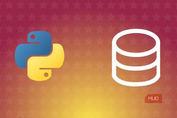 A Python logo on the left and a database represented by a cylinder shape with lines at intervals on the right.