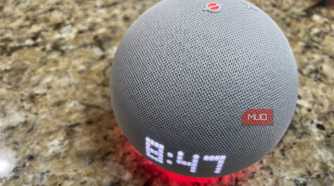 An Echo Dot with a red ring at the base