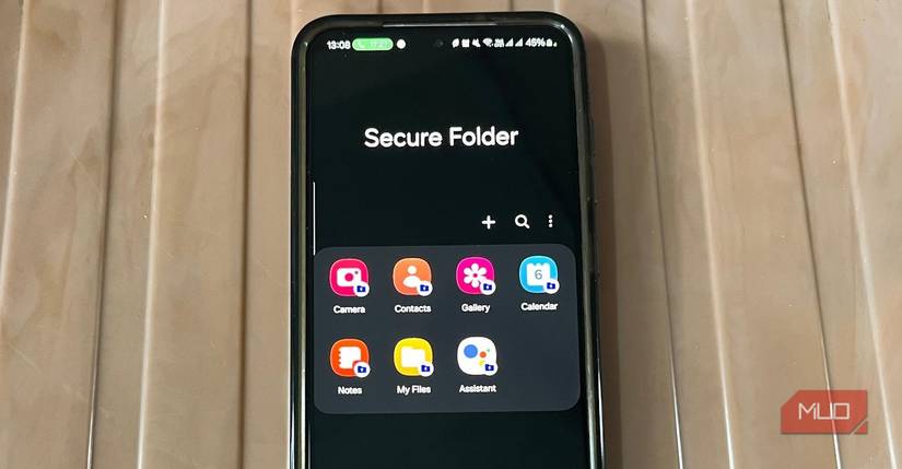 A Samsung phone on a table showing the Secure Folder