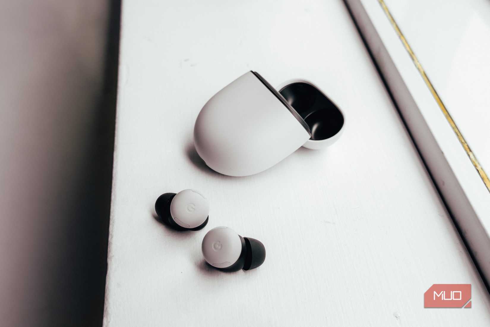 Pixel Buds Pro 2 in White on white surface