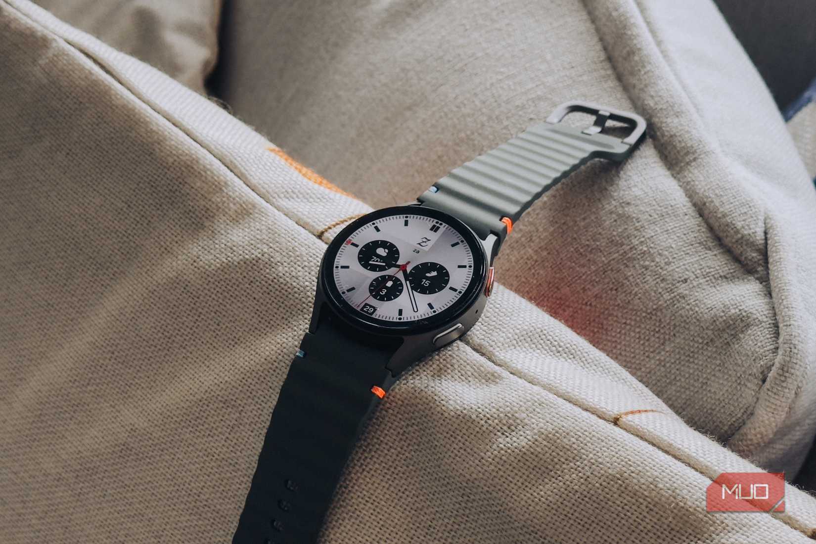 Samsung Galaxy Watch 7 on a fabric surface