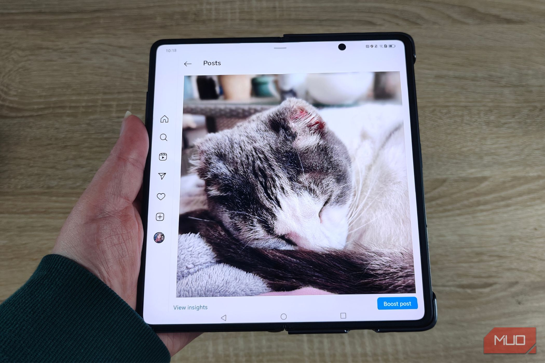 the honor magic v2 with an instagram profile on the unfolded screen