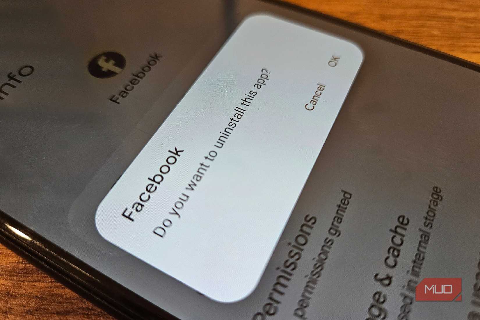 A prompt to uninstall the Facebook Android app