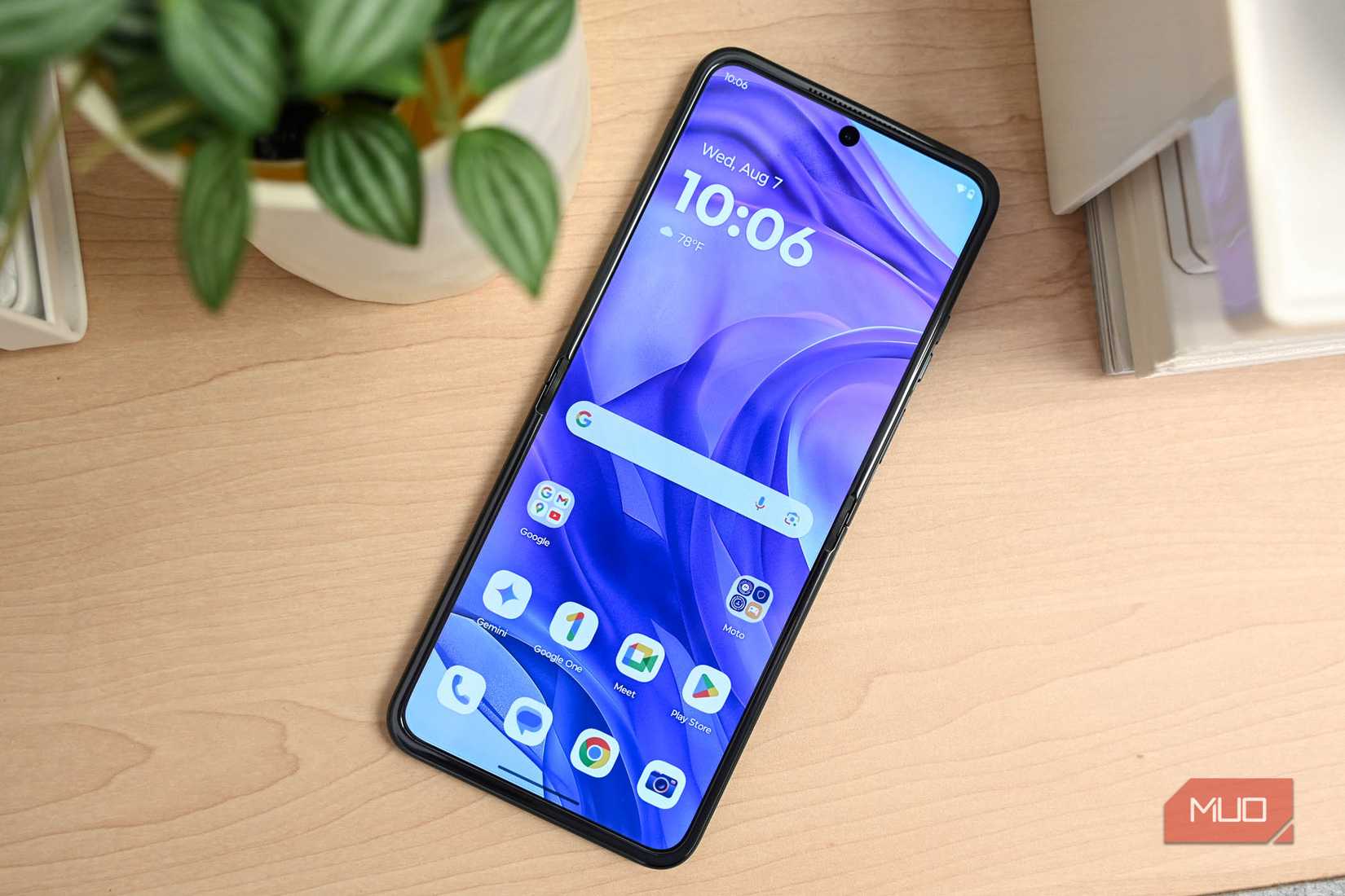 The Motorola Razr+ on the home screen
