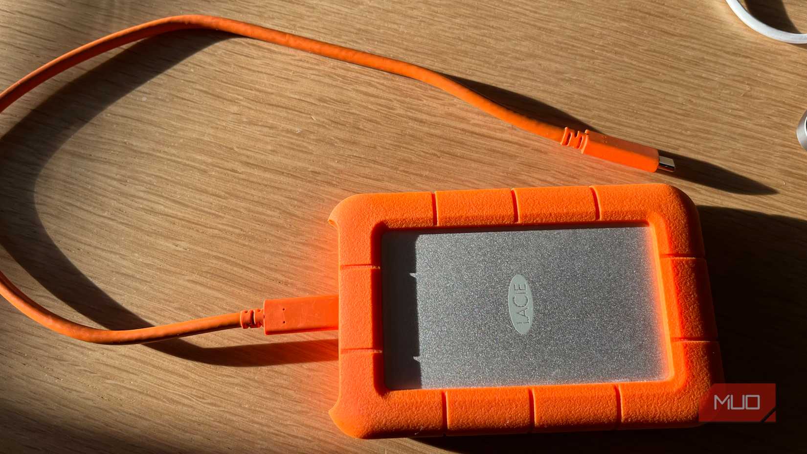 An unpluggged external hard drive.