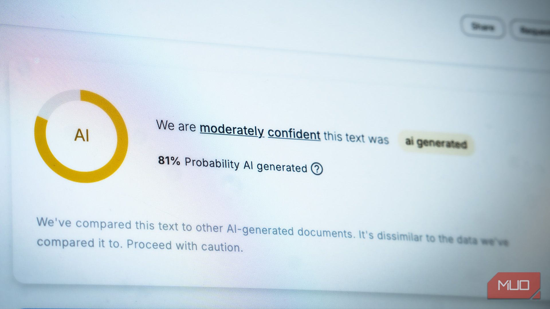 Photo of a monitor displaying a GPTZero score for AI writing.