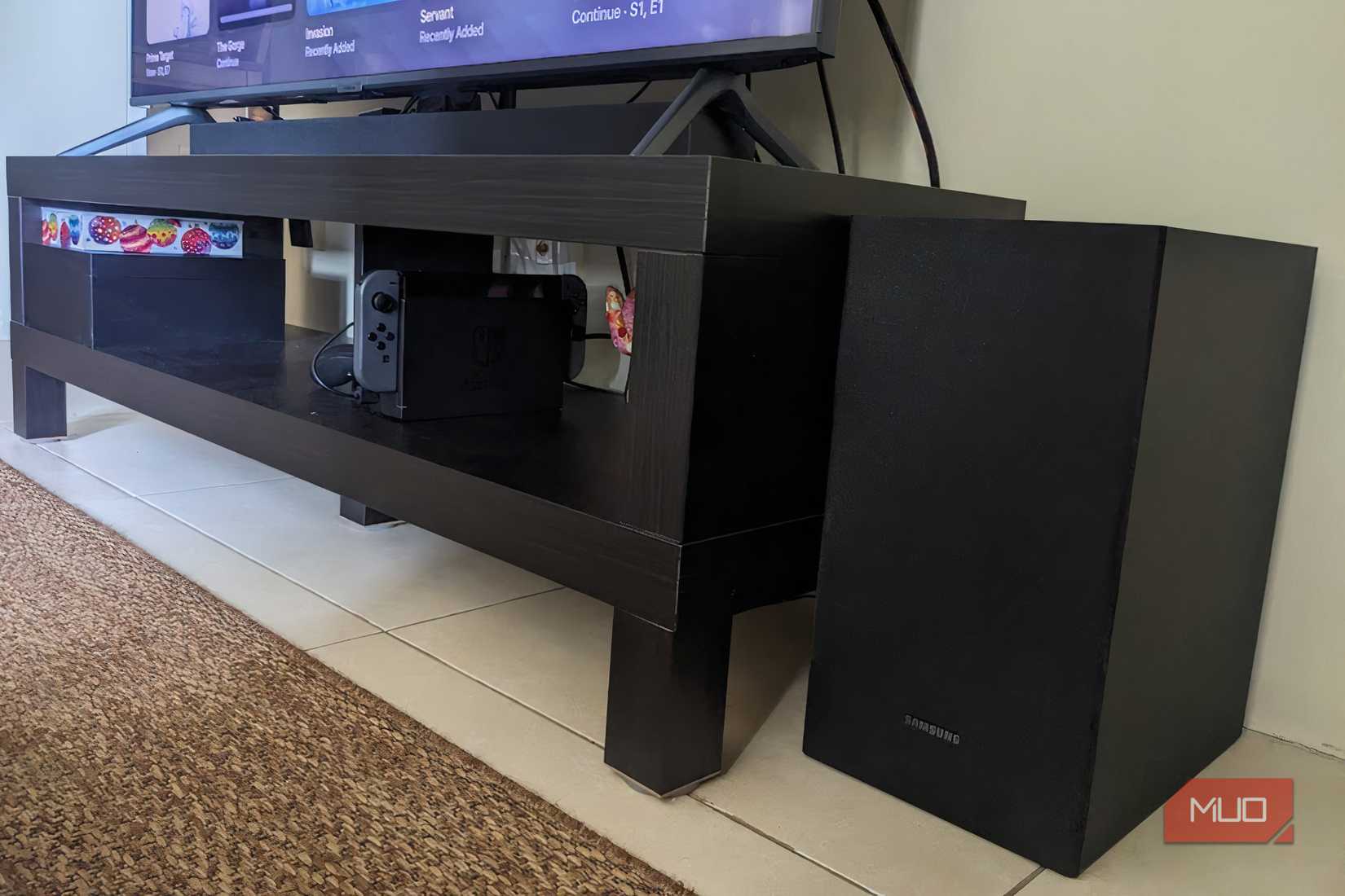 A soundbar with accompanying subwoofer.